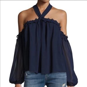 Misa Los Angeles Navy Halter Blouse